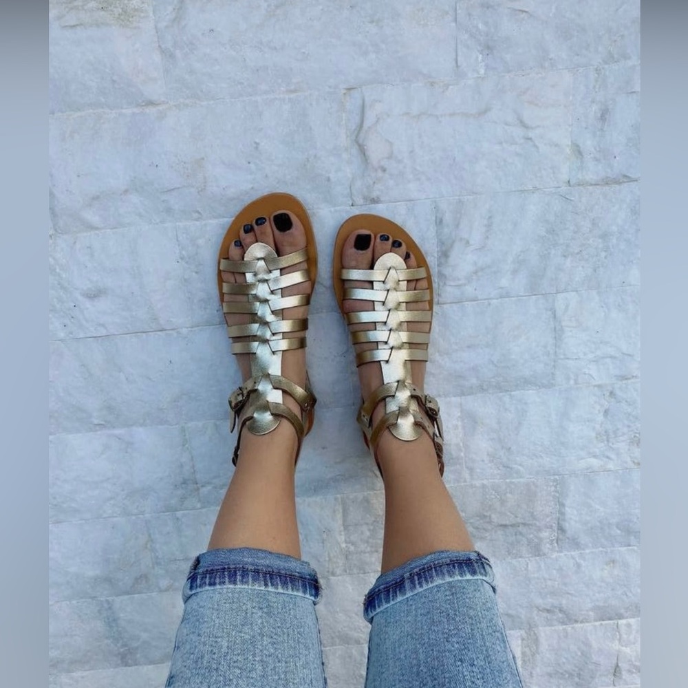 Gold Genuine Leather Gladiators Sandals.